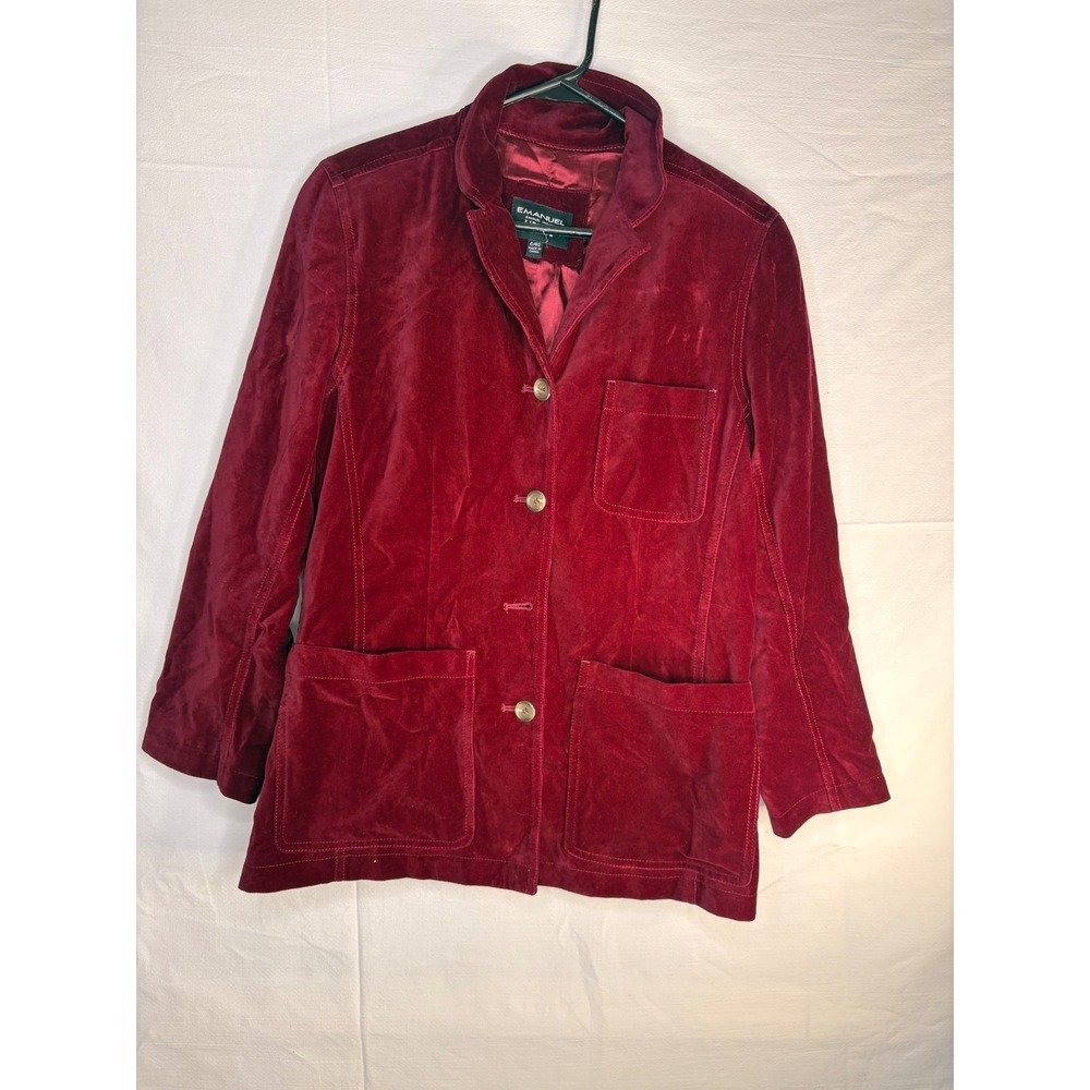 Emanuel Emanuel Ungaro Burgundy Red Velvet Blazer Jacket Womens Size 6/40